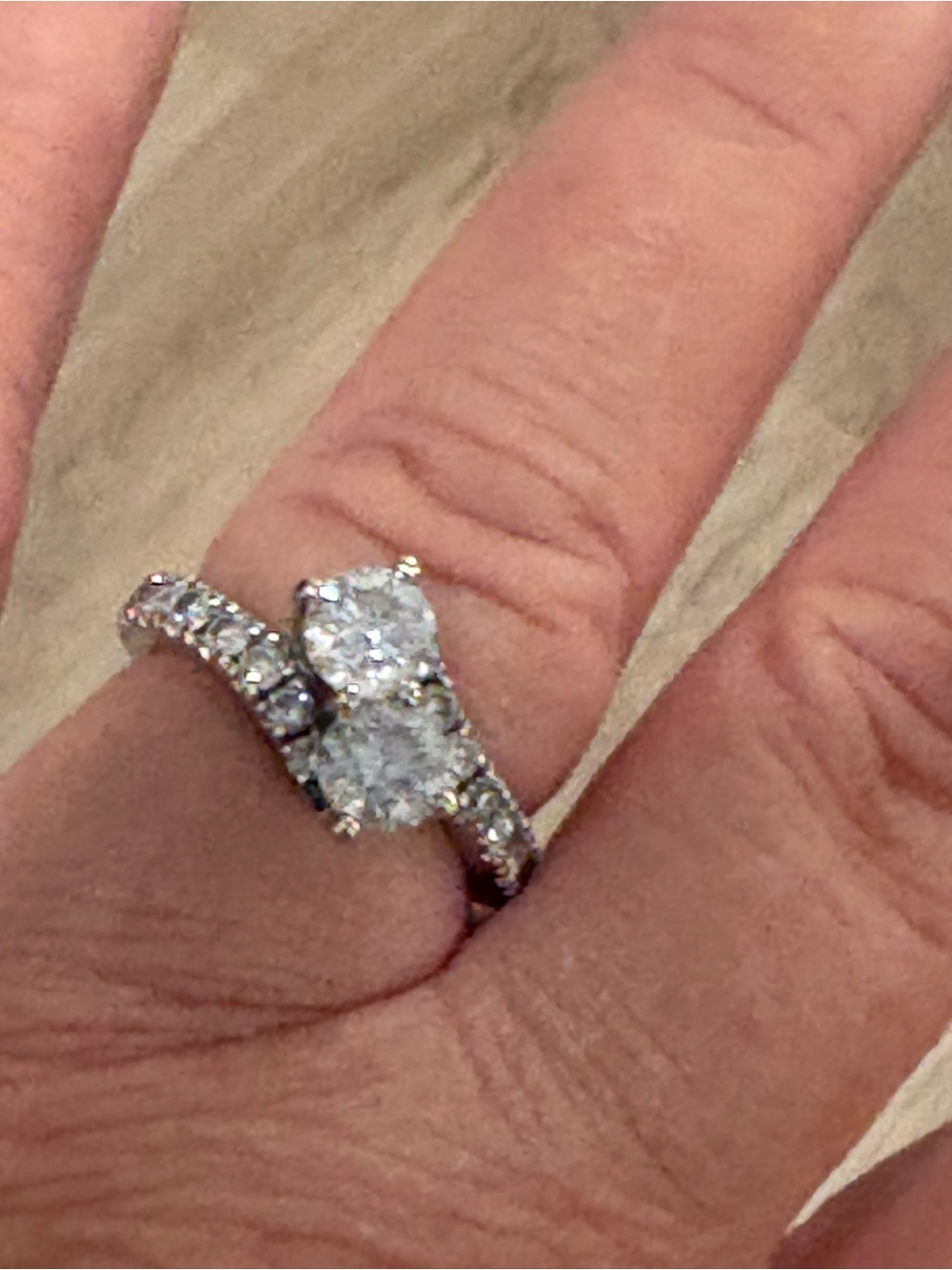 Diamond Bypass  Ring in 14 K White Gold. Approx .75 CW of each center stone